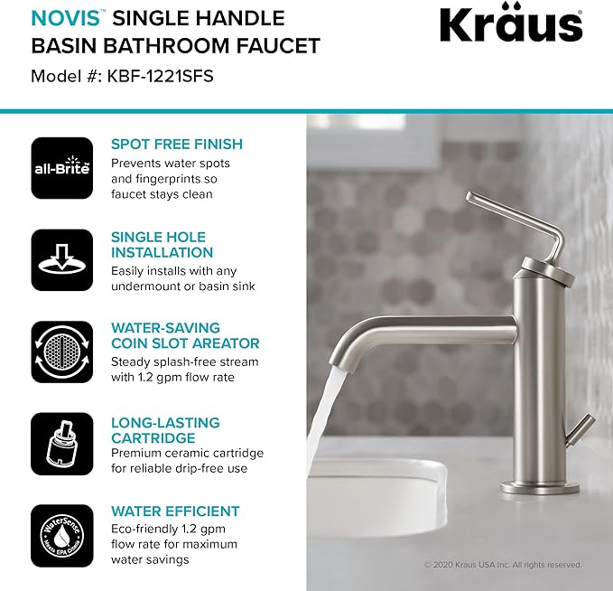 KRAUS Ramus Single Handle Bathroom Sink Faucet with Lift Rod Drain in Spot Free Stainless Steel, KBF-1221SFS-2PK