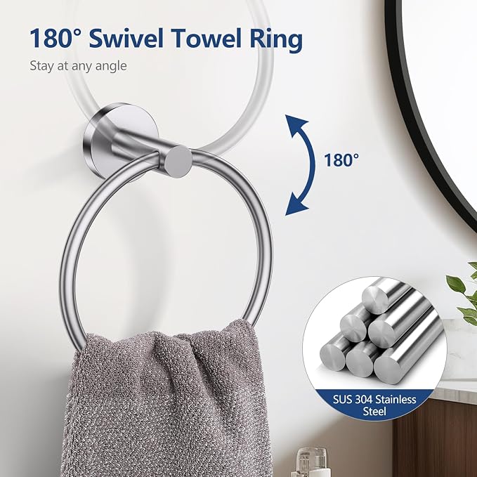 TQKAG 5 Piece Towel Bar Set, 23.6 Inch Brushed Nickel Bathroom Accessories | SUS304 Stainless Steel, Brushed Nickel Toilet Paper Holder with Shelf, Towel Racks for Bathroom Wall Mounted, Towel Bars