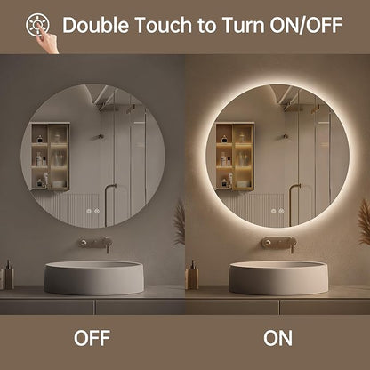 LOVESPEJO 30 Inch Round Backlit Bathroom Mirror with Lights, Circle LED Mirror for Bathroom, Fogless, Stepless Dimmable, 3 Color Changing, Memory, IP54, Shatter-Proof