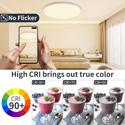 16 Inch Dimmable Ceiling Light Flush Mount 36W Remote Control LED Fixture 3600LM 3000K-6500K Adjustable Round Bright Lamp for Bedroom Kitchen Living Room Dining Bathroom White