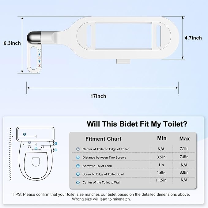 Bidet Attachment for Toilet Ultra Slim Non-Electric Bidet for Standard Toilet Self-Cleaning Dual Nozzle Adjustable Pressure, Feminine Wash Bidet Attachment