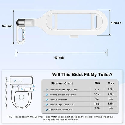 Bidet Attachment for Toilet Ultra Slim Non-Electric Bidet for Standard Toilet Self-Cleaning Dual Nozzle Adjustable Pressure, Feminine Wash Bidet Attachment