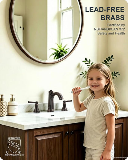 Oil Rubbed Bronze Bathroom Faucet 3 Hole, 8 Inch 2 Handles with Drain | Lead-Free Brass, Widespread Bathroom Sink Faucet, Pre-installed cUPC Supply Lines, 10 Mins Install, For Vanity Rv Farmhouse