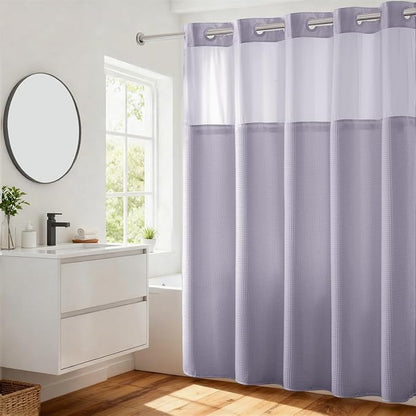 RiverDream Heavyweight Waffle No Hook Shower Curtain with Liner,Lilac,71x74 | Dotted Waffle,Snap-in Liner,Heavy Duty,Quick Dry,Mesh Top Window,With Bottom Magnets,Hotel-Grade,Washable,Standard Size