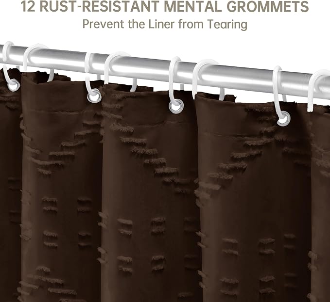 Siiluminisoy Brown Shower Curtain Woven Fabric Extra Long Shower Curtain for Bathroom 72 x 84 Tufted Chevron Striped Shabby Chic Textured, Modern Farmhouse Minimalist Shower Curtain Set