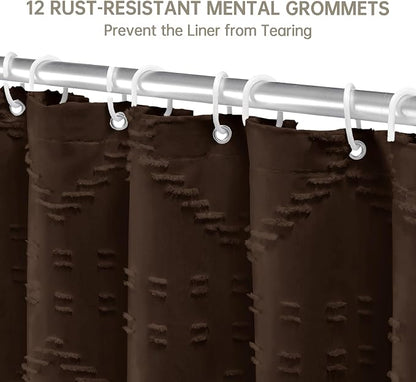Siiluminisoy Brown Shower Curtain Woven Fabric Extra Long Shower Curtain for Bathroom 72 x 84 Tufted Chevron Striped Shabby Chic Textured, Modern Farmhouse Minimalist Shower Curtain Set