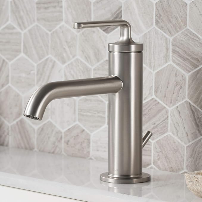 KRAUS Ramus Single Handle Bathroom Sink Faucet with Lift Rod Drain in Spot Free Stainless Steel, KBF-1221SFS-2PK