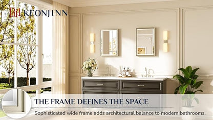 Keonjinn 16" x 24" Brushed Nickel Framed Mirror, Aluminum Alloy, Decorative | Tempered Glass with Beveled Edge, Secure French Cleat, Shatterproof, Silver Modern Framed Mirror for Hallway, Entryway Decor