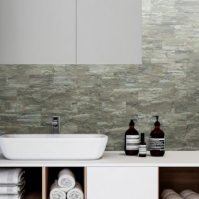 AULIGET 100-Piece Faux Stone Peel and Stick Backsplash Wall Tiles, 3" x 6" Apache Brown Rock PVC Stick on Tile for Backsplash Kitchen, Bathroom, Laundry Room, Camper, Fireplace