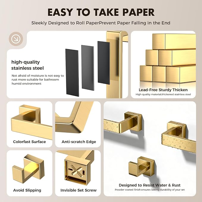 20-Pieces Gold Bathroom Accessories Set, 24 Inch Towel Bar Set | Stainless Steel, Towel Ring, Toilet Paper Holder, Robe Hooks, Towel Racks for Bathroom Wall Mounted, Bathroom Hardware Set