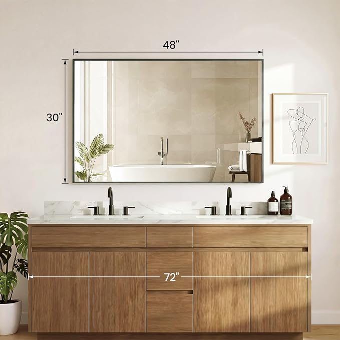 NEWBULIG 30" x 48" Black Rectangle Bathroom Mirrors for Wall,Vanity Mirror | Rectangle Metal Frame, Tempered Glass, Over Sink Entryway, Living Room Hang, Anti-Rust, Black