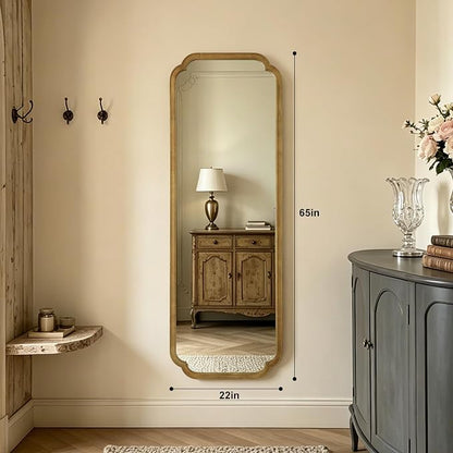 Full Length Mirror Wall Mounted 65"x22", Rustic Wooden Frame Floor Mirror, Large Full Body Mirror for Bedroom, Leaning or Hanging Against Wall, Natural