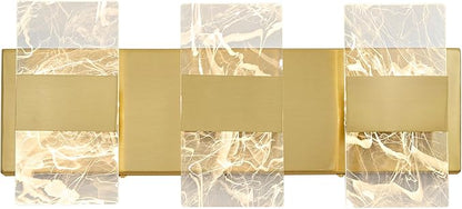 Modern LED Bathroom Light Fixtures Dimmable 3-Light Gold Vanity Light, 5CCT Adjustable Lighting Fixture Vanity Lights Over Mirror, Smoked Acrylic LED Vanity Lights for Bathroom