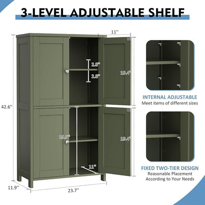 Shintenchi Bathroom Storage Cabinet with Doors and Shelves, Floor Cabinets for Washroom Furniture, Laundry Room, Organization with Adjustable Shelf, Green