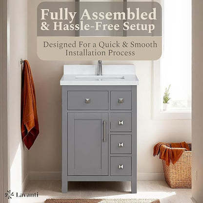 Lavanti Oakford 24 Inch Bathroom Vanity with Sink – Stylish Gray Vanity Bathroom with Storage Cabinet – Modern Bathroom Vanities with Single Vanity Sink & Quartz Countertop