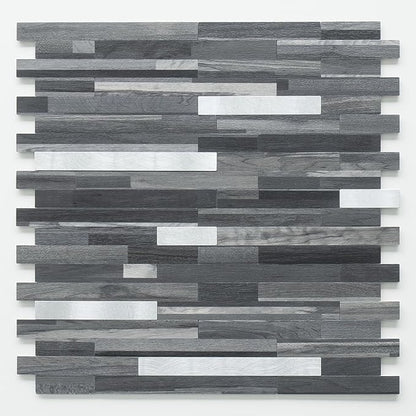 DICOFUN Peel and Stick Backsplash Tiles, Black & Grey Wood Look PVC Mixed Metal Stick on Backsplash Tiles, 1 Sheet