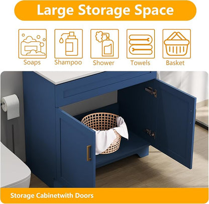 36 Inch Bathroom Vanity, Wooden Double Door Bathroom Storage Cabinet, Freestanding Modern Sink Cabinet Vanity Without Sink (Blue No Sink, 36")