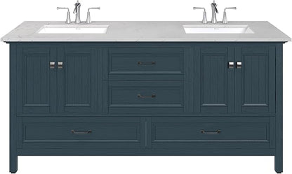 Eviva Britney 72 in. Ash Blue Double Sink Bath Vanity with Carrara Quartz Top and Undermount Porcelain Sinks