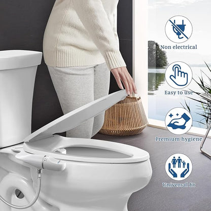 Ultra-Slim Bidet Attachment for Toilet Dual Nozzles Feminine & Rear Wash Bidet Toilet Seat Attachment Non Electric Self Cleaning Fresh Cold Water Toilet Bidets Spray Jet Easy Install (Silver)