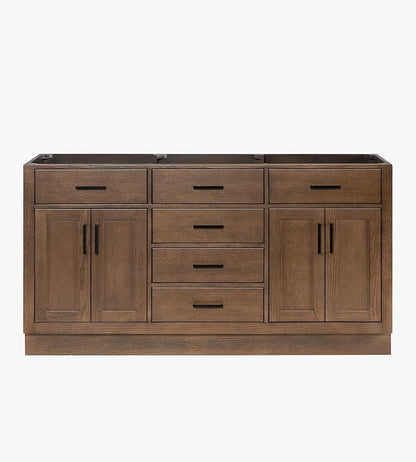ARIEL Hepburn 66-inch Bathroom Vanity Base Cabinet,Solid Wood, 4 Soft Closing Doors, 6 Dovetail Drawers, Brown Oak