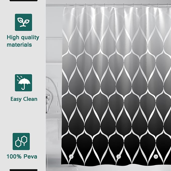 Shower Curtain Liner, 100% Waterproof Peva Shower Curtains with 3 Duty Heavy Bottom Magnets and 12 Rust Proof Grommets, 72x72 Weighted Shower Liner for Shower Stall, Bathtubs