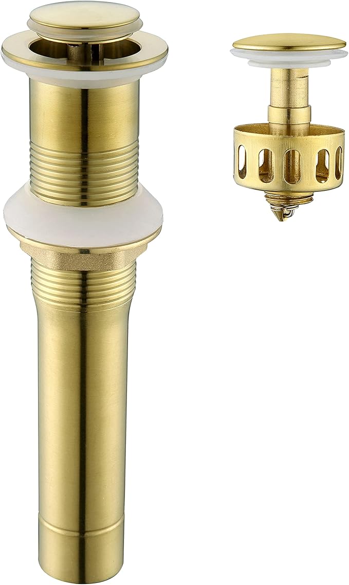 Pop up Sink Drain Stopper for Bathroom Vessel Vanity Sink Art Basin Brushed Gold, Small Cap Without Overflow, Metal Pop-up Drain Strainer with Detachable Basket Stopper | Pop Up Drain, Made of Metal, Small Cap, with Detachable Basket Stopper, Drain Fas...