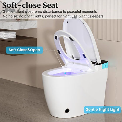 Smart Toilet with Heated Seat & Dual Auto Flush, Foot Sensor, Tankless One-Piece Electric Toilet with Manual Soft-Close Seat & Lid, Night Light, LED Display & 1000g Powerful Flush, 0.8/1.28GPF