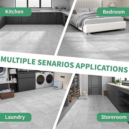 40 Pack Cover 40 Sq.Ft Peel and Stick Floor Tiles, 12” x 12” Self Adhesive Vinyl Flooring Easy DIY Installation for Kitchen, Living Room, Laundry, RV, Light Grey Marble
