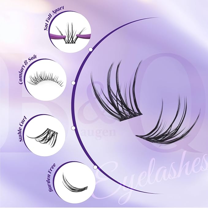 B&Q Wispy Lash Clusters Kit, Natural 06, Individual False Eyelashes Extension Set, Undetectable Natural Look for Effortless Day-to-Night Beauty, from Office Elegance to Date Night Glamour(8-16mix)