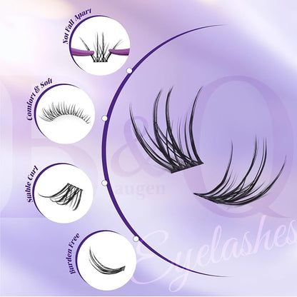 B&Q Wispy Lash Clusters Kit, Natural 06, Individual False Eyelashes Extension Set, Undetectable Natural Look for Effortless Day-to-Night Beauty, from Office Elegance to Date Night Glamour(8-16mix)