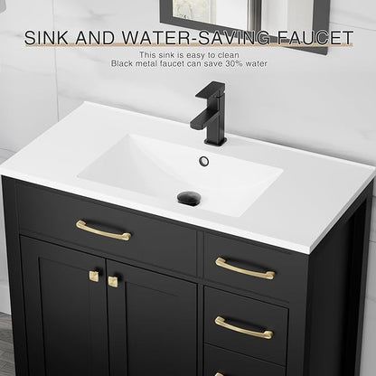 LUCKWIND 36" Bathroom Vanity with Sink Combo, Painted Modern Bathroom Storage Cabinet with Large Sink, Two Doors and Three Drawers, Include Faucet, Without Mirror, Black