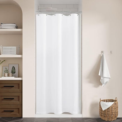 White Linen Shower Curtain for Bathroom Water Repellent 36x72 Inch | Narrow Stall Shower Curtains, Boho Farmhouse, Cotton Cloth Curtain, Machine Washable, with Hooks, 36 x 72 Inches