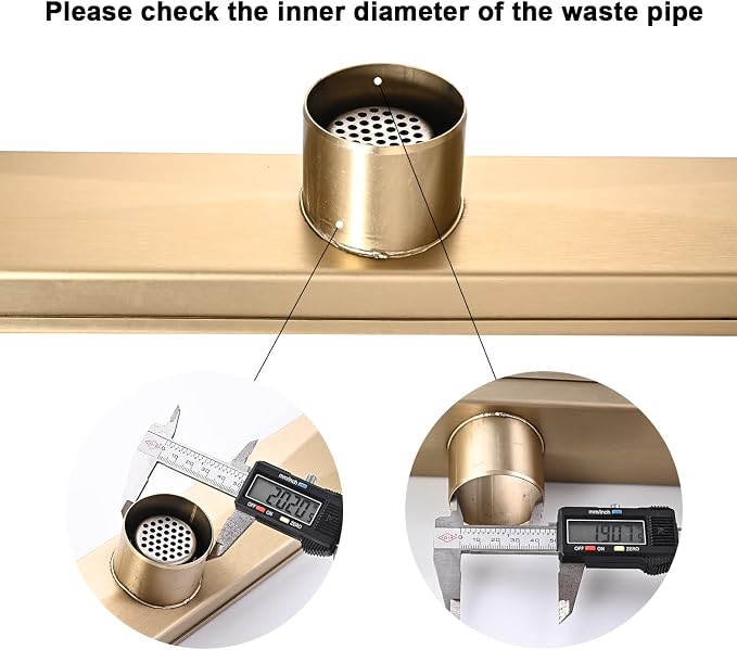 Linear Shower Floor Drain, Brushed Gold 40 Inch 304 Stainless Steel Bathroom Drains Kit, Rectangular Shower Trench Drain with Reversable Tile-in Pattern Drain Cover & Hair Catcher