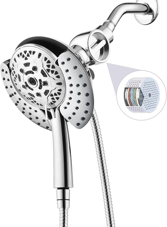 2 in 1 Shower Head with Handheld Combo High Pressure Chrome 2.5 GPM | 7.2" Rain Showerhead and 10 Spray Hand Held Shower, Adjustable Shower Angle, 59-inch Rotatable Stainless Steel Hose