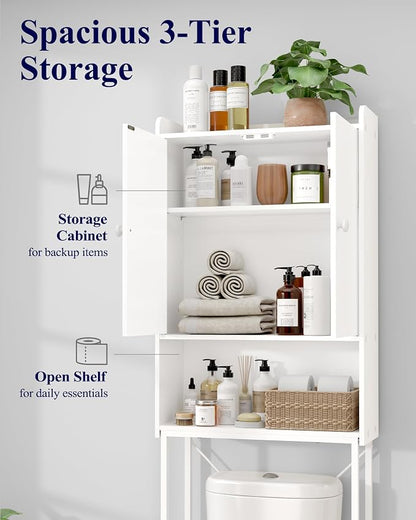 Kitsure 68.1"H Over Toilet Storage Cabinet, Magnetic Door, Adjustable Shelf | Bathroom, Laundry Room, Small Spaces, Families, Multi-Compartment Storage, Anti-Tip Design, White, 3 Tier Storage