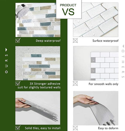 STICKGOO Peel and Stick Tile Backsplash for Kitchen, 12”×12”Stick on Backsplash, Self Adhesive Tile for Kitchen Backsplash and Bathroom(10 Sheets, Thicker Design)