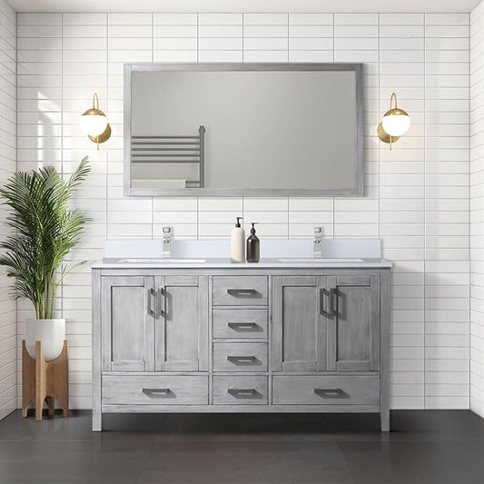 Jacques 60 in. W x 22 in. D Distressed Grey Double Bath Vanity and White Quartz Top