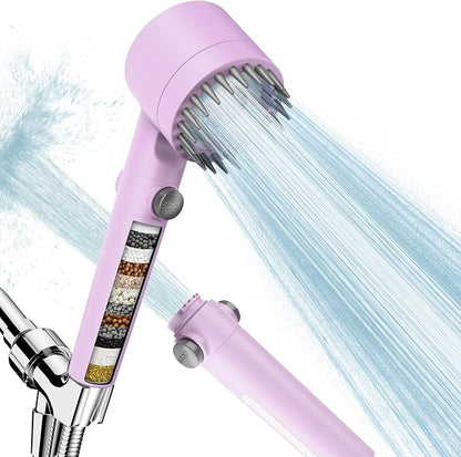 Filtered Shower Head with Handheld, High Pressure Water Flow and Multiple Spray Modes Shower Head with Filter, Power Wash for Hard Water, Showerhead with ON/OFF Switch for Pets Bath (Purple) | ON/OFF Switch,4 Spray,Built-in Power Wash,Detachable Shower...