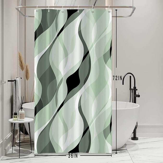 Stall Shower Curtain, Small Green Shower Curtain Set for Bathroom Modern Waterproof Shower Curtain Set with Hooks, 36x72 Inch