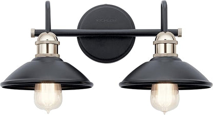 Kichler Clyde 2 Light Bathroom Vanity in a deep Black Finish, for Bathrooms, (7.25" H x 17" W x 8.25" Ext.), 45944BK