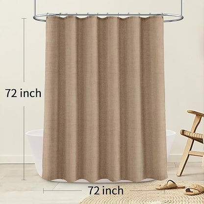 Linen Shower Curtain Khaki, Fabric Boho Farmhouse Shower Curtains for Bathroom Cotton Natural Cloth Liner Set 72" W x 72" L