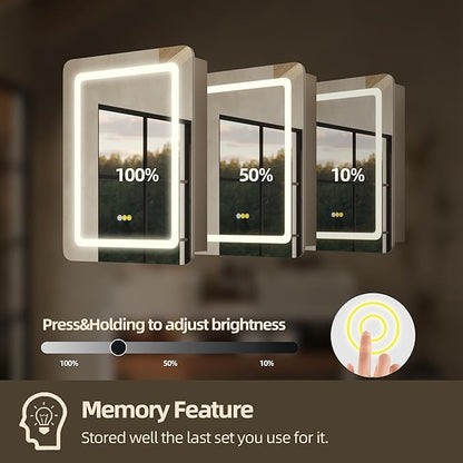 24"x32" LED Bathroom Mirror Cabinet with Lights, Wall Mounted or Recessed Medicine Cabinet, Dimmable Front & Anti-Fog, Adjustable Shelves, Modern Aluminum Storage Cabinet (24X32 in|1 Door)