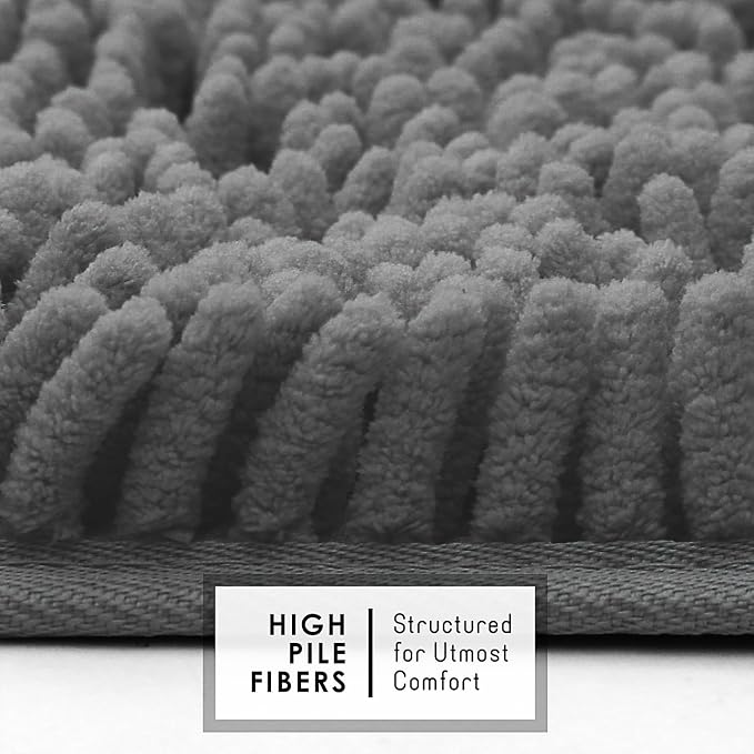 Hearth & Harbor Bathroom Rugs, Chenille Bath Mat - Machine Washable Bath Mats for Bathroom Non-Slip Backing Rubber, Quick Dry Bathroom Mat