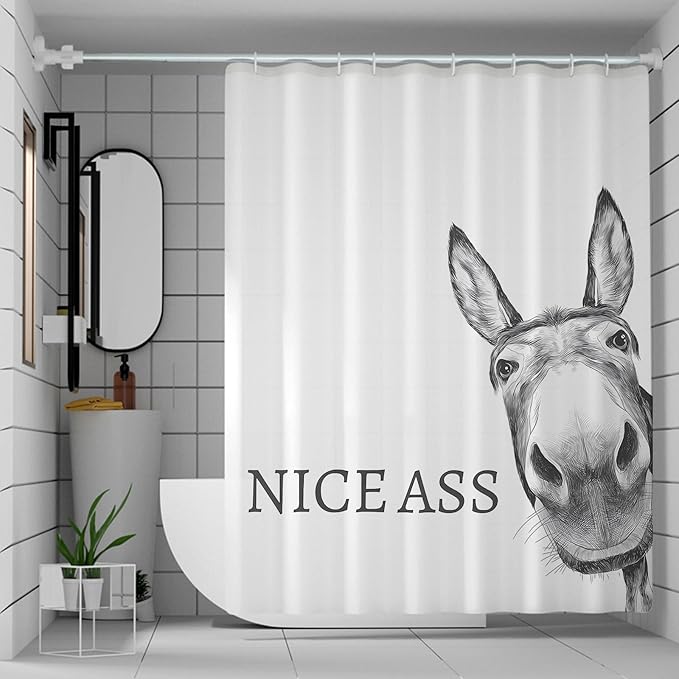 Funny Donkey Shower Curtain Waterproof Fabric Shower Curtain Set Washable Farmhouse Bathroom Decor Bath Curtains with 12 Hooks 72x72 inch (Donkey)