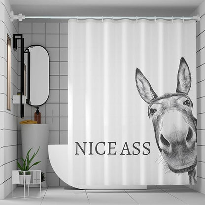 Funny Donkey Shower Curtain Waterproof Fabric Shower Curtain Set Washable Farmhouse Bathroom Decor Bath Curtains with 12 Hooks 72x72 inch (Donkey)