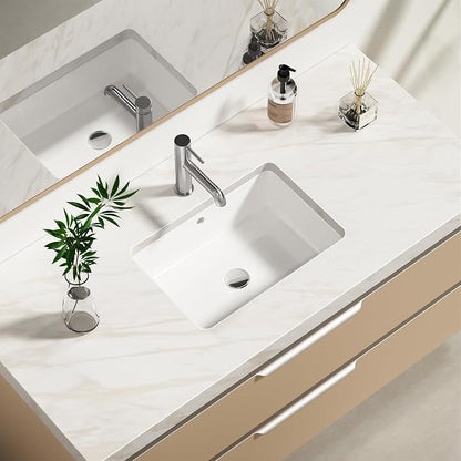 Enbol 17x12 inch Undermount Bathroom Sinks Rectangular White Porcelain Vessel Sink Modern Under Counter Lavatory Basin ECU1510