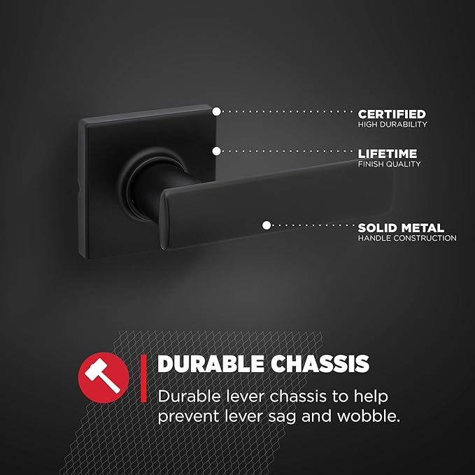 Kwikset Breton Interior Passage Door Handle 4 Pack, Lever for Closet and Hallway Doors, Reversible Non-Locking Handle Lever, Matte Black, with Microban Protection
