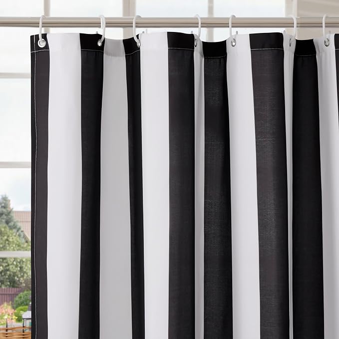 Ohocut Vertical Striped Shower Curtain, Cute Retro Vintage Stripe Bathroom Shower Curtain, Waterproof Polyester Fabric Modern Bath Curtain for Bathroom 72x72 Inches Black and White