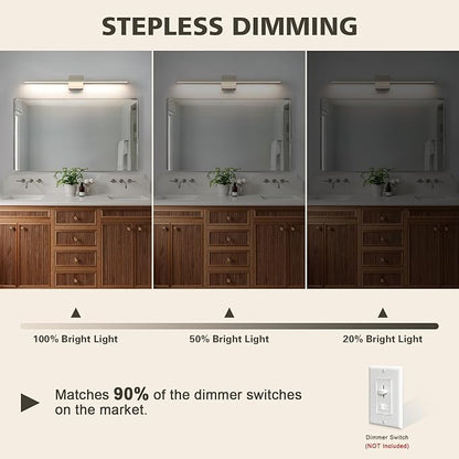 JUSHENG Brushed Nickel Vanity Lights for Bathroom Light Fixtures 5CCT Dimmable Vanity Light Bar LED Bathroom Lighting Over Mirror 31.5'' Inch 32W ETL Certificated