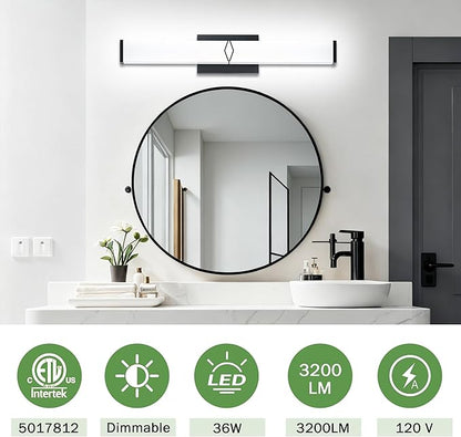 32 Inch Bathroom Vanity Light 3200LM, 5700K Daylight White Modern Bathroom Light Dimmable, AC 120V 36W Matte Black LED Vanity Lighting Fixtures Wall Sconce ETL Certified, 1Pack